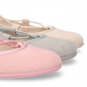 Spring summer canvas Ballet flats dancer style with crossed ribbons.
