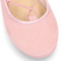 Spring summer canvas Ballet flats dancer style with crossed ribbons.