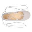 Spring summer canvas Ballet flats dancer style with crossed ribbons.