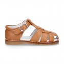 Soft Nappa leather kids Sandal shoes in COWHIDE color.