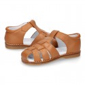 Soft Nappa leather kids Sandal shoes in COWHIDE color.