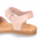 Nappa leather Braided sandal shoes for girls with hook and loop closure.