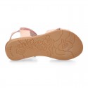 Nappa leather Braided sandal shoes for girls with hook and loop closure.