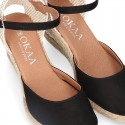 Women soft cotton wedge sandal espadrilles in BLACK color.