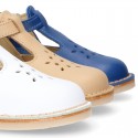 Nappa Leather kids T-strap shoes with buckle fastening and new perforated design.