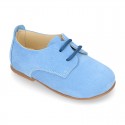 SUEDE leather Classic laces up shoes with ties closure for little kids.