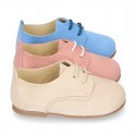 SUEDE leather Classic laces up shoes with ties closure for little kids.