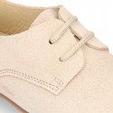 SUEDE leather Classic laces up shoes with ties closure for little kids.