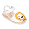 Little LYON soft leather Menorquina sandals with hook and loop strap.