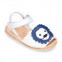 Little LYON soft leather Menorquina sandals with hook and loop strap.