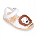 Little LYON soft leather Menorquina sandals with hook and loop strap.