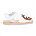 Little LYON soft leather Menorquina sandals with hook and loop strap.