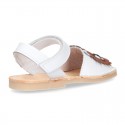 Little LYON soft leather Menorquina sandals with hook and loop strap.