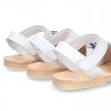 Little LYON soft leather Menorquina sandals with hook and loop strap.