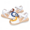 Little LYON soft leather Menorquina sandals with hook and loop strap.