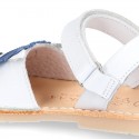 Little LYON soft leather Menorquina sandals with hook and loop strap.