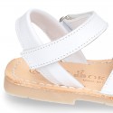 Little LYON soft leather Menorquina sandals with hook and loop strap.