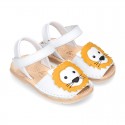 Little LYON soft leather Menorquina sandals with hook and loop strap.