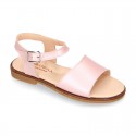 PEARL Nappa Leather Girl Sandal shoes with buckle fastening.