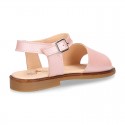 PEARL Nappa Leather Girl Sandal shoes with buckle fastening.