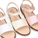 PEARL Nappa Leather Girl Sandal shoes with buckle fastening.