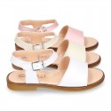 PEARL Nappa Leather Girl Sandal shoes with buckle fastening.