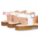 PEARL Nappa Leather Girl Sandal shoes with buckle fastening.