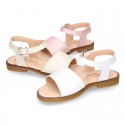 PEARL Nappa Leather Girl Sandal shoes with buckle fastening.