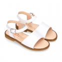 PEARL Nappa Leather Girl Sandal shoes with buckle fastening.