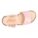 PEARL Nappa Leather Girl Sandal shoes with buckle fastening.