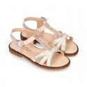 T-Strap Combined Nappa Leather Sandal shoes for girls.