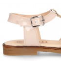 T-Strap Combined Nappa Leather Sandal shoes for girls.