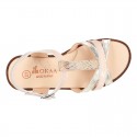T-Strap Combined Nappa Leather Sandal shoes for girls.
