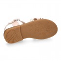 T-Strap Combined Nappa Leather Sandal shoes for girls.