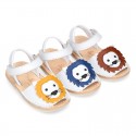 Little LYON soft leather Menorquina sandals with hook and loop strap.