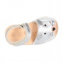 Little MOUSE Metal leather Menorquina sandals with hook and loop strap.