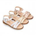 METAL Nappa Leather Sandal shoes with crossed straps for girls.