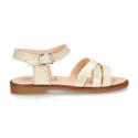 METAL Nappa Leather Sandal shoes with crossed straps for girls.