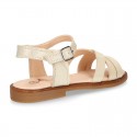 METAL Nappa Leather Sandal shoes with crossed straps for girls.