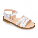 METAL Nappa Leather Sandal shoes with crossed straps for girls.