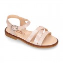 METAL Nappa Leather Sandal shoes with crossed straps for girls.