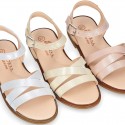 METAL Nappa Leather Sandal shoes with crossed straps for girls.