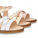 METAL Nappa Leather Sandal shoes with crossed straps for girls.