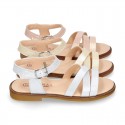 METAL Nappa Leather Sandal shoes with crossed straps for girls.