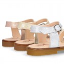 METAL Nappa Leather Sandal shoes with crossed straps for girls.