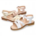 METAL Nappa Leather Sandal shoes with crossed straps for girls.