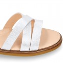 METAL Nappa Leather Sandal shoes with crossed straps for girls.