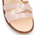 METAL Nappa Leather Sandal shoes with crossed straps for girls.