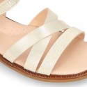 METAL Nappa Leather Sandal shoes with crossed straps for girls.