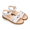 METAL Nappa Leather Sandal shoes with crossed straps for girls.